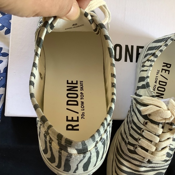 RE/DONE 70s Low Top Skate Sneaker Zebra Print Black White SZ 40 - Picture 6 of 15